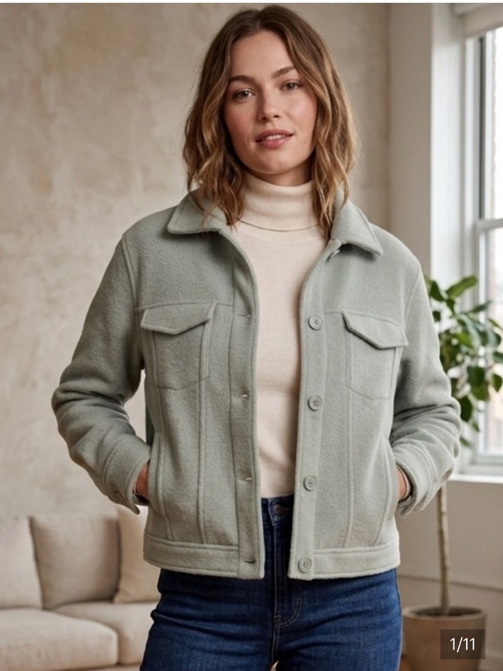 Joie Anthropologie Green Shacket Button Down Jacket Women’s Size XS